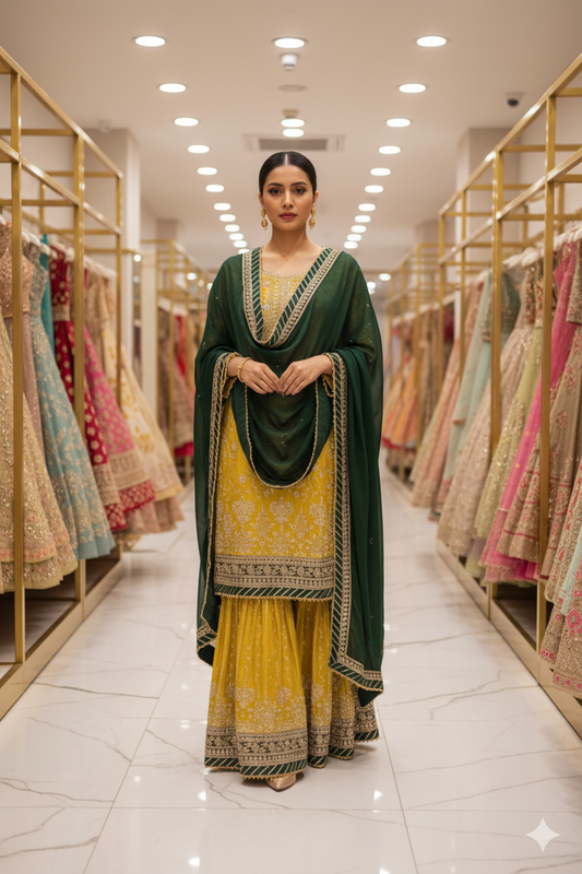 Vibrant Yellow Haldi Gharara Set – Festive Radiance