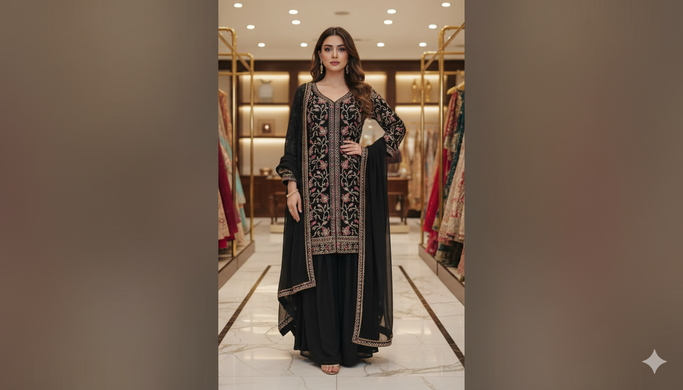 Chinon Fabric Beads Work Dress - Elegant Ethnic & Party Wear by OMER WEARS