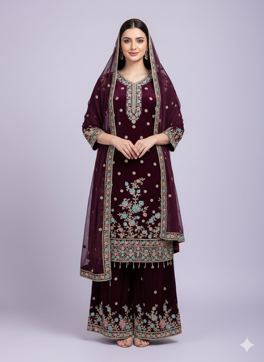 WINE COLOUR LONG SHIRT WITH PAKISTANI PANT