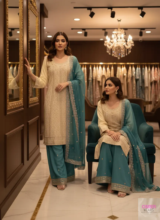 Traditional Pakistani Bridal Suit with Dupatta for Party Wear Elegance