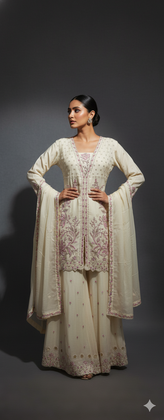 Chinon Fabric Beads Work Dress | Elegant Ethnic & Party Wear by OMER WEARS