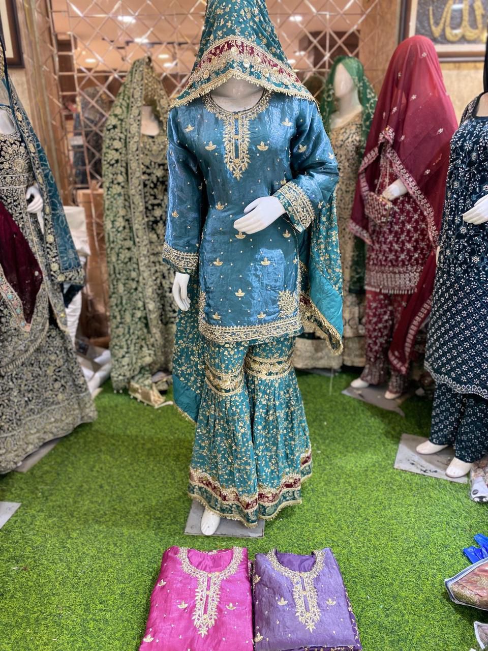 DARK SKY BLUE INTRICATE WITH HEAVY DUPATTA WORK PAKISTANI STYLE MADE IN INDIA