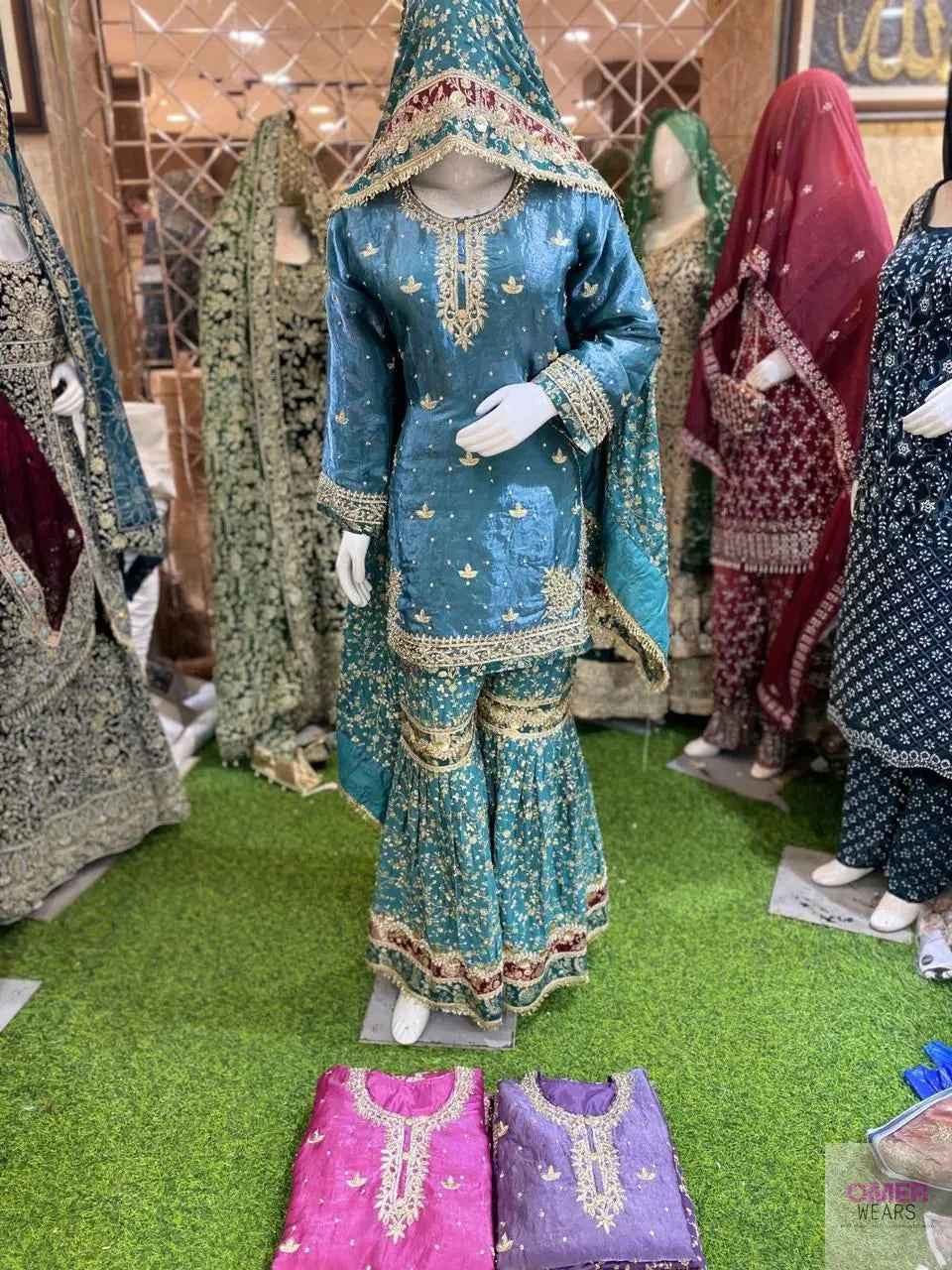 DARK SKY BLUE INTRICATE WITH HEAVY DUPATTA WORK PAKISTANI STYLE MADE IN INDIA
