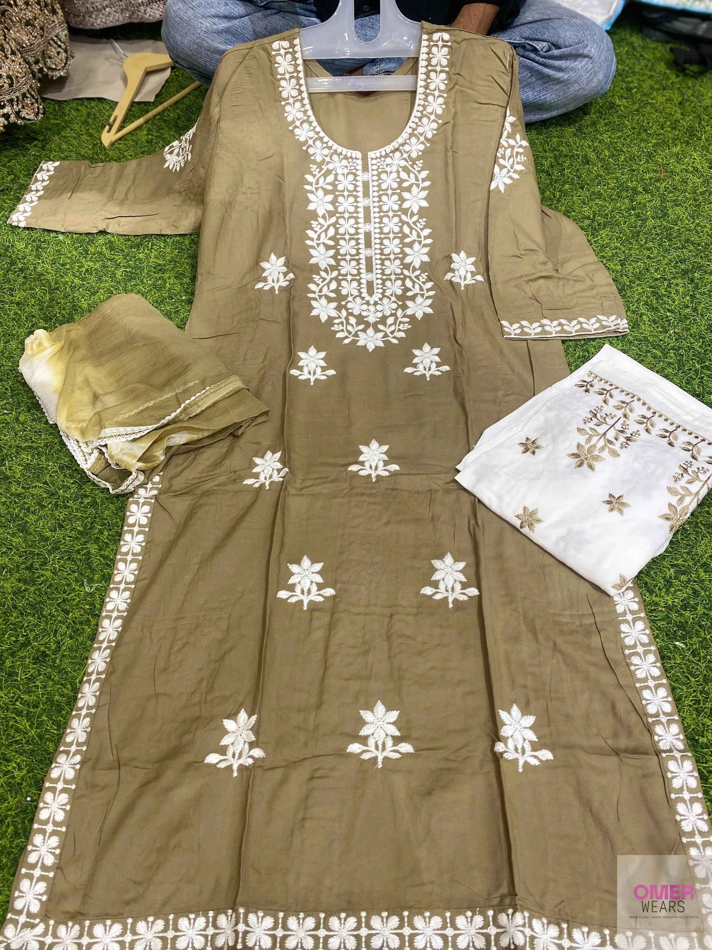 RAYON FABRIC LONG 45 INCHES SHAHI LUCKNOWI KURTI WITH PLAZZO AND DUPATTA 🌿