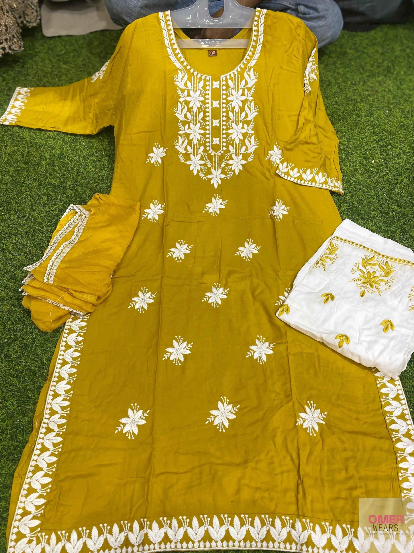 RAYON FABRIC LONG 45 INCHES SHAHI LUCKNOWI KURTI WITH PLAZZO AND DUPATTA 🌿