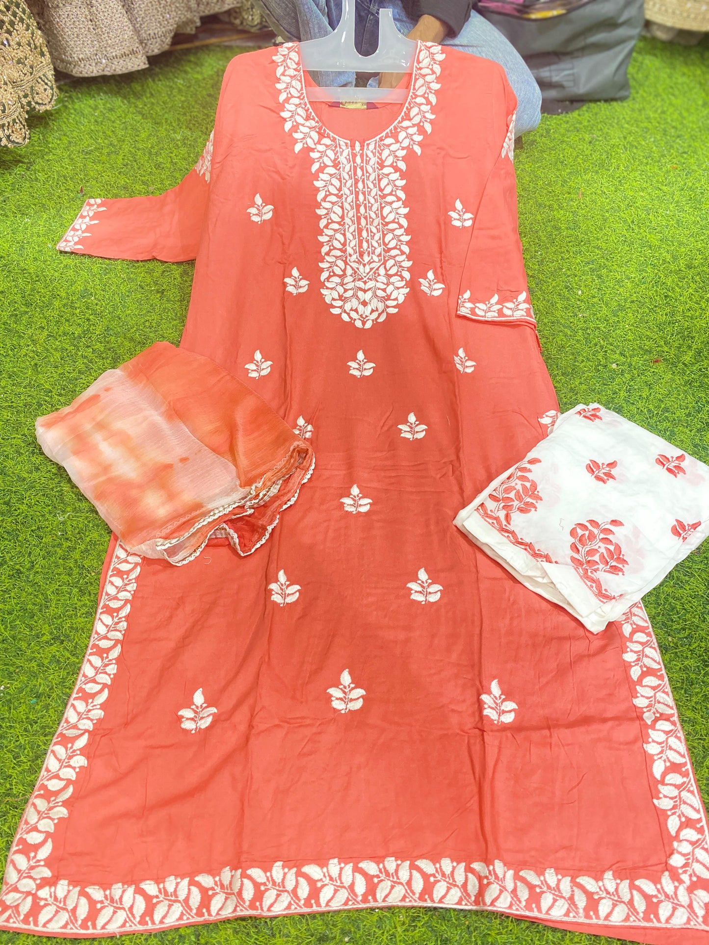 RAYON FABRIC LONG 45 INCHES SHAHI LUCKNOWI KURTI WITH PLAZZO AND DUPATTA 🌿