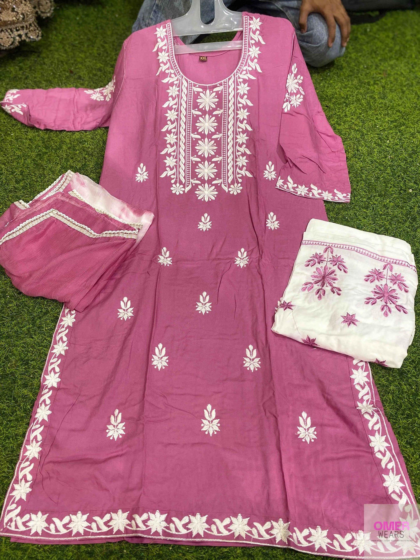 RAYON FABRIC LONG 45 INCHES SHAHI LUCKNOWI KURTI WITH PLAZZO AND DUPATTA πΏ