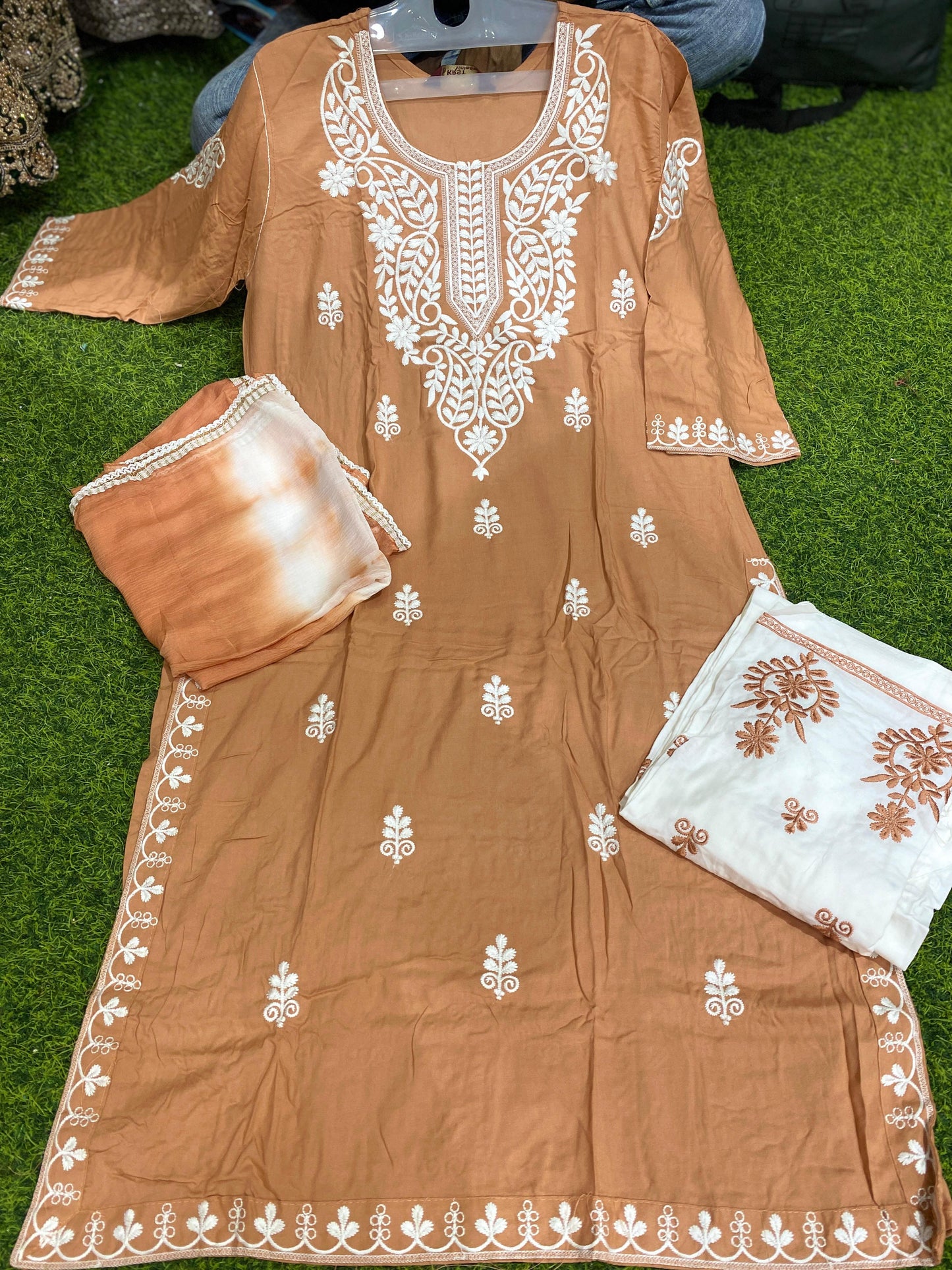 RAYON FABRIC LONG 45 INCHES SHAHI LUCKNOWI KURTI WITH PLAZZO AND DUPATTA 🌿