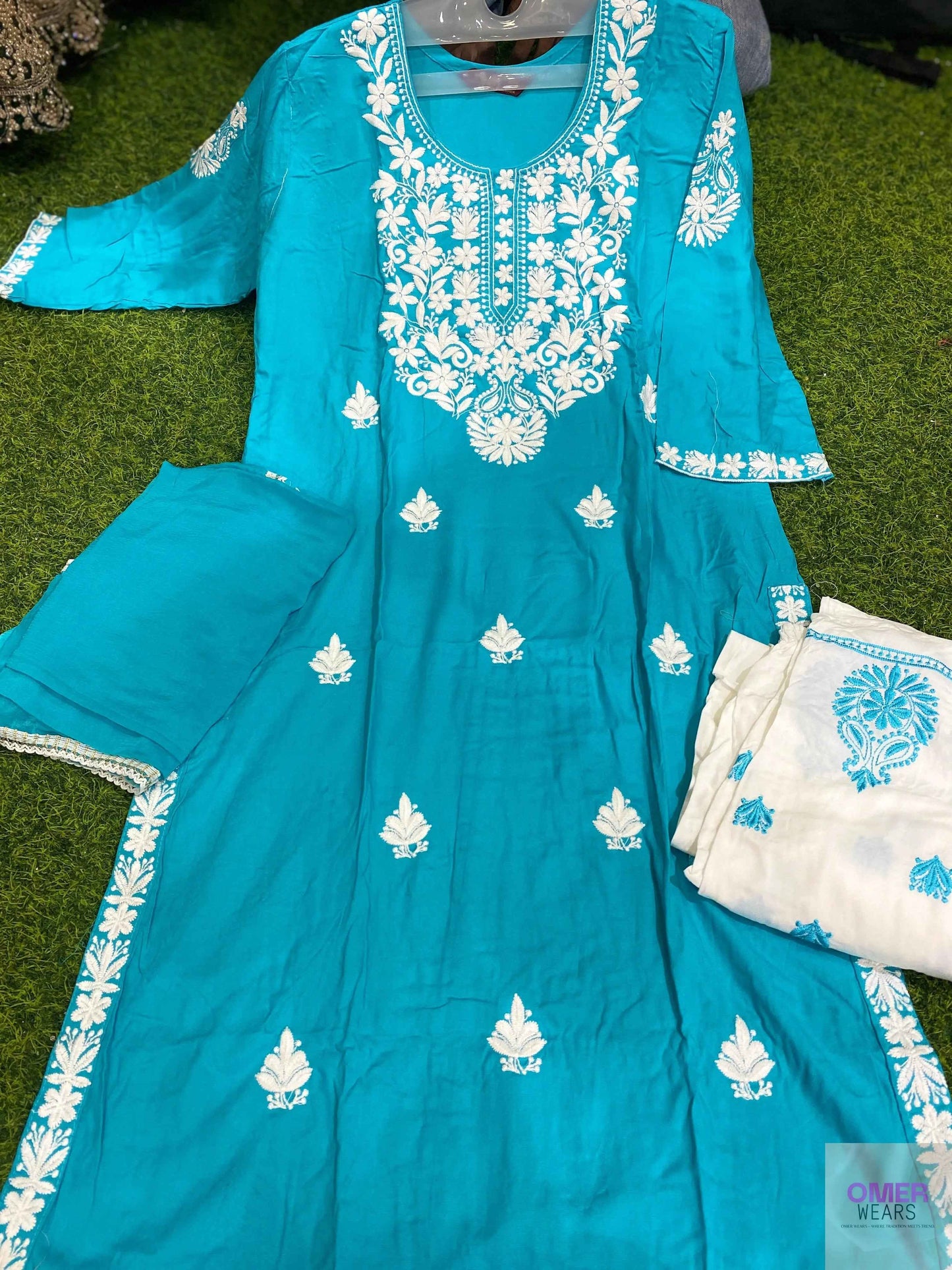 RAYON FABRIC LONG 45 INCHES SHAHI LUCKNOWI KURTI WITH PLAZZO AND DUPATTA πΏ
