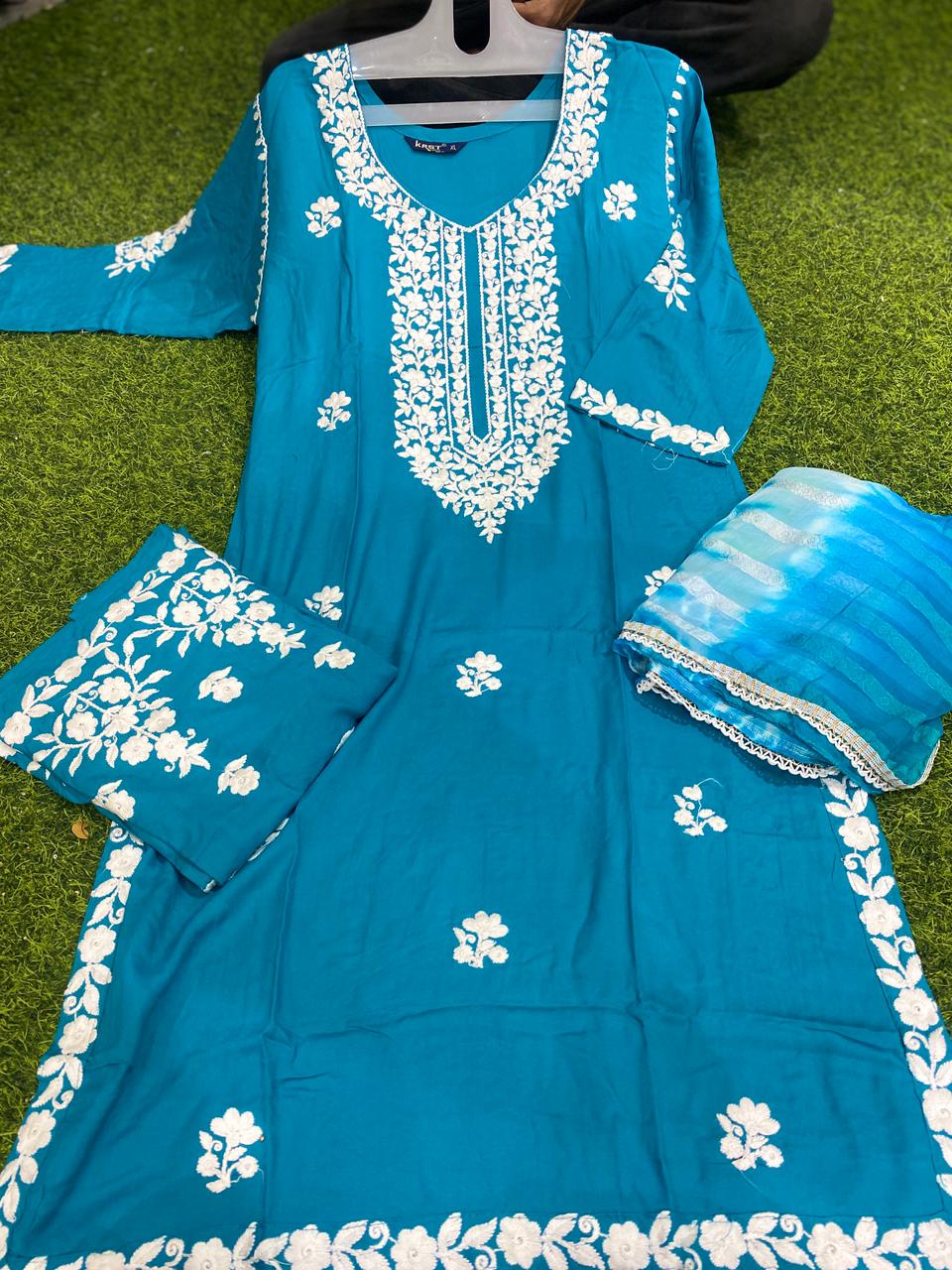 Rayon fabric lucknowi work with plazzo and dupatta ποΈ