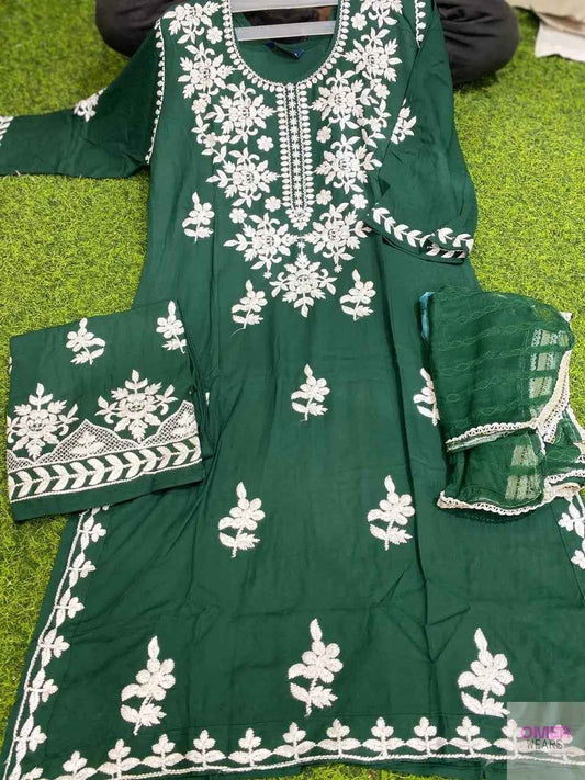 Rayon fabric lucknowi work with plazzo and dupatta 🕊️