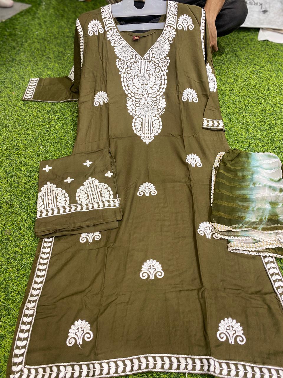 Rayon fabric lucknowi work with plazzo and dupatta ποΈ