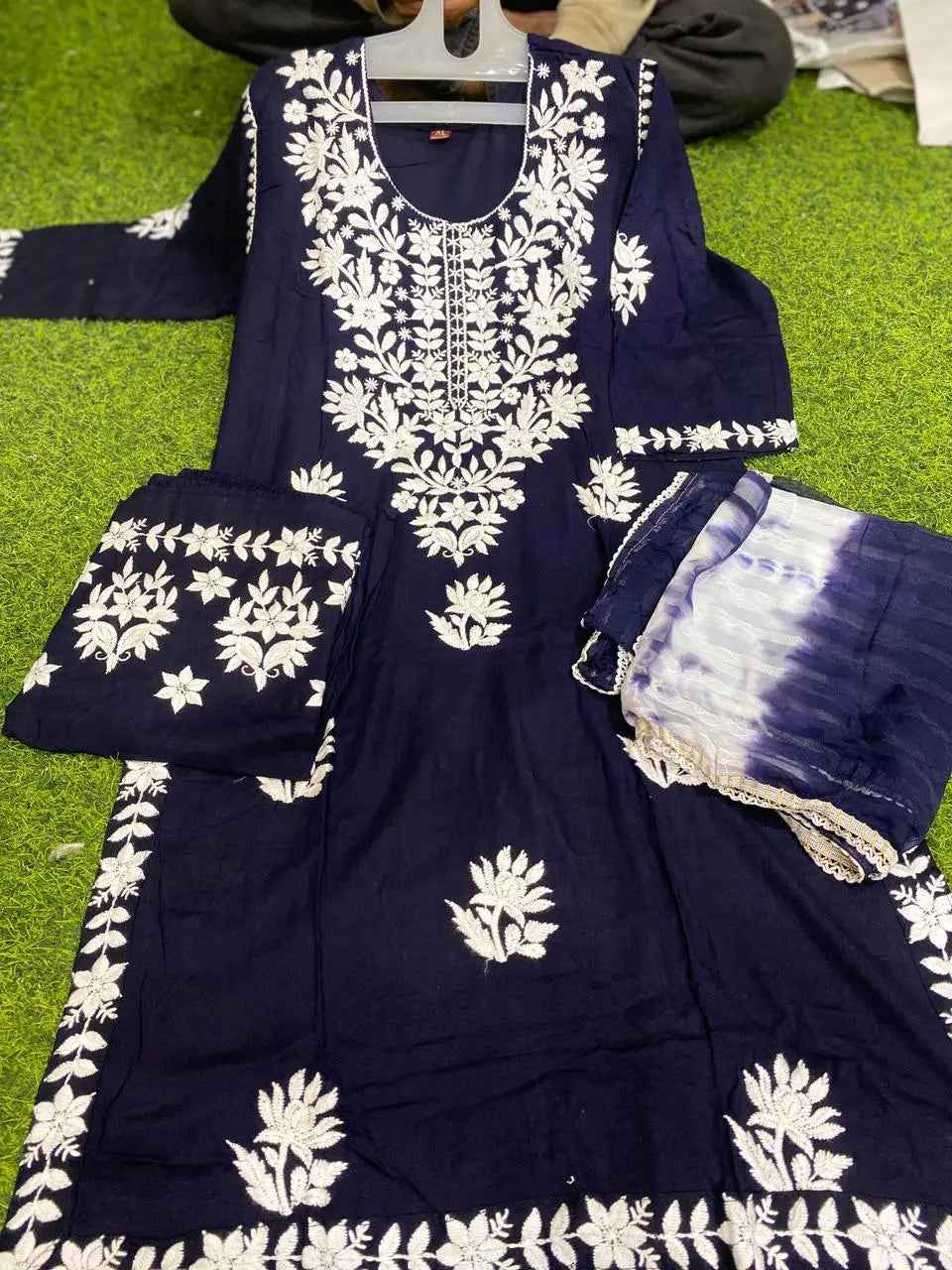 rayon fabric lucknowi work with plazzo and dupatta 🕊️