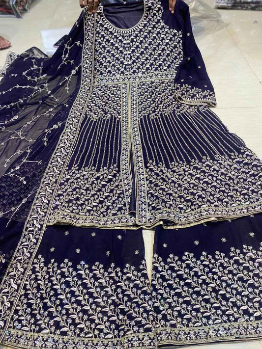 Partywear thread work zari work and stone work embellished designs Semi-Stitched 👗
