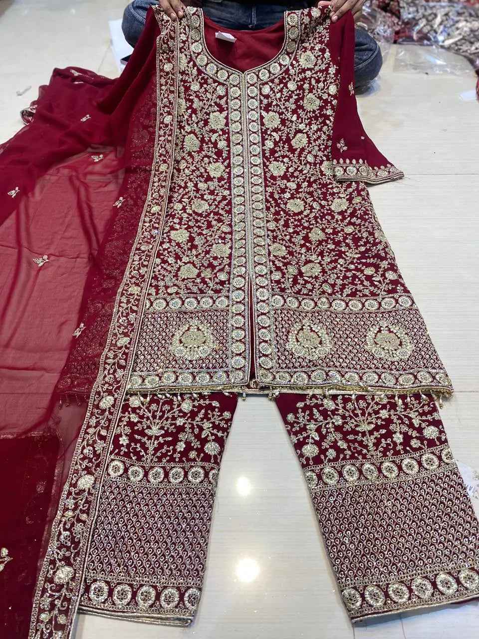 Partywear thread work zari work and stone work embellished designs Semi-Stitched 👗
