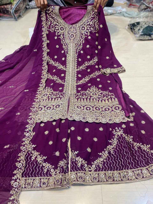 Partywear thread work zari work and stone work embellished designs Semi-Stitched 👗