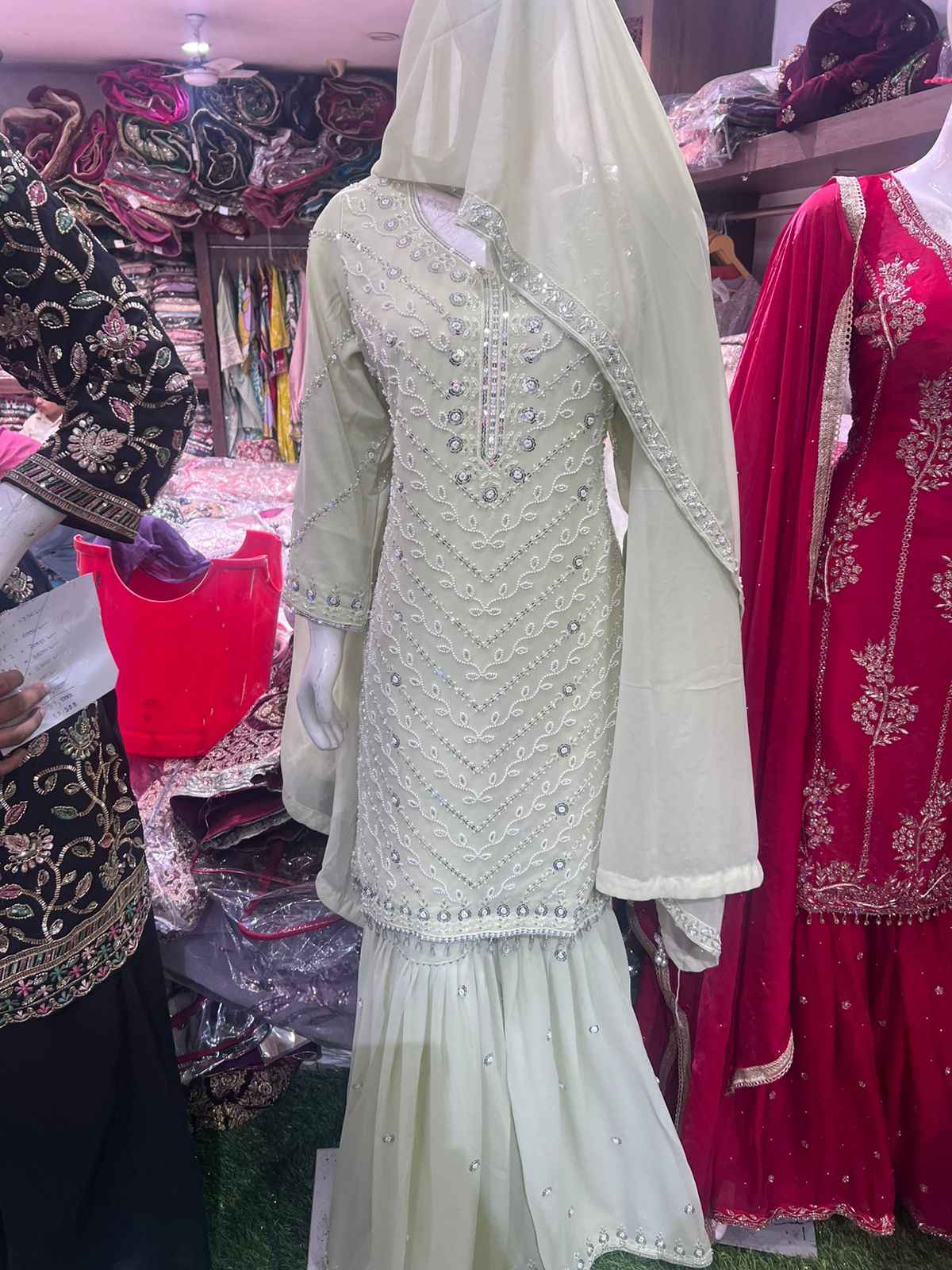 Chinon Fabric Beads Work Dress | Elegant Ethnic & Party Wear by OMER WEARS