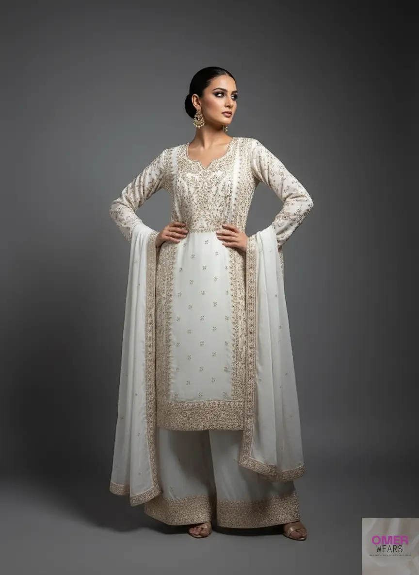 Partywear Semi-Stitched Dress with Thread Work, Zari Work, and Stone Embellishments