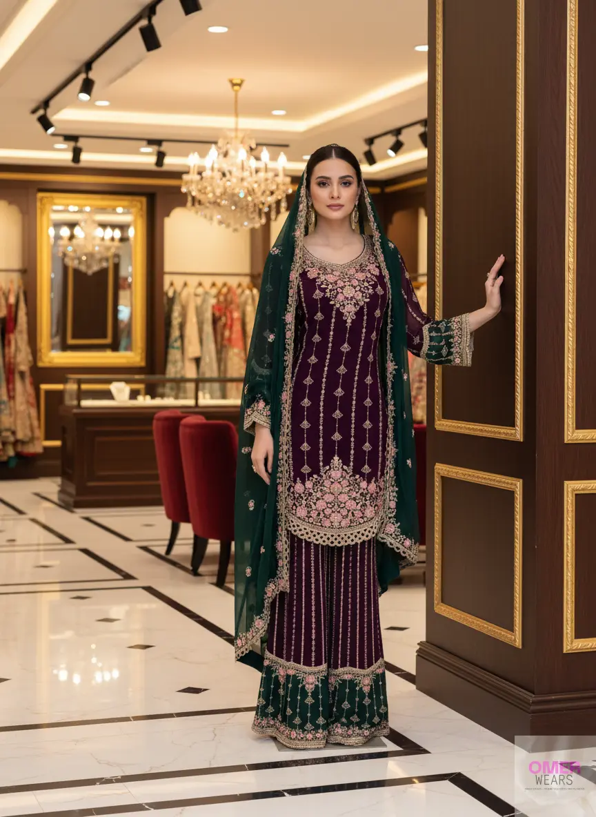 Traditional Pakistani Bridal Suit with Dupatta – Elegant Party Wear ✨