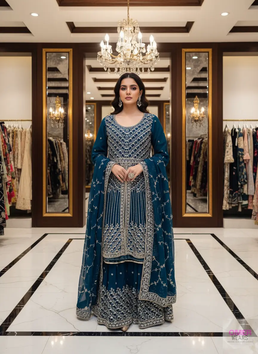 Partywear Embellished Semi-Stitched Dress with Thread Work, Zari Work, and Stone Work Designs