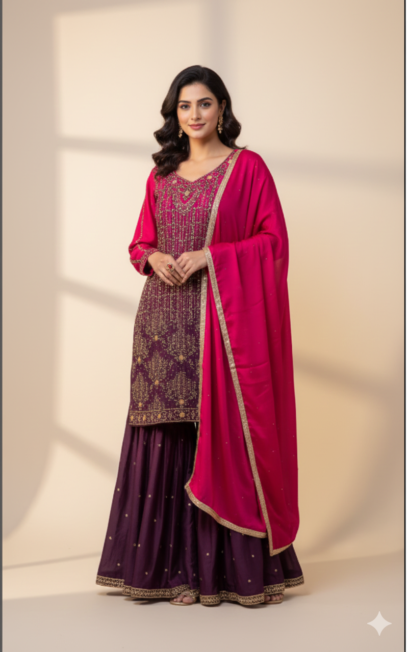 Party Wear Zardozi Gharara | Luxury Handcrafted Festive Dress