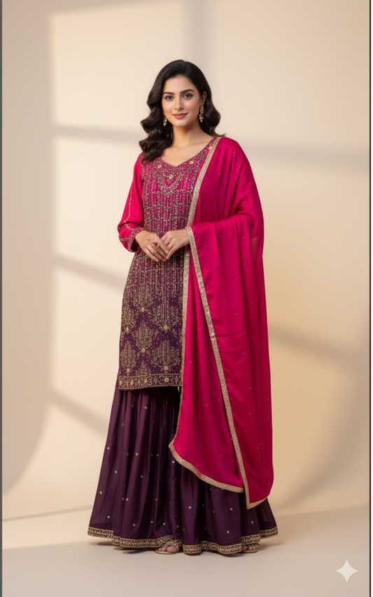 Party Wear Zardozi Gharara | Luxury Handcrafted Festive Dress