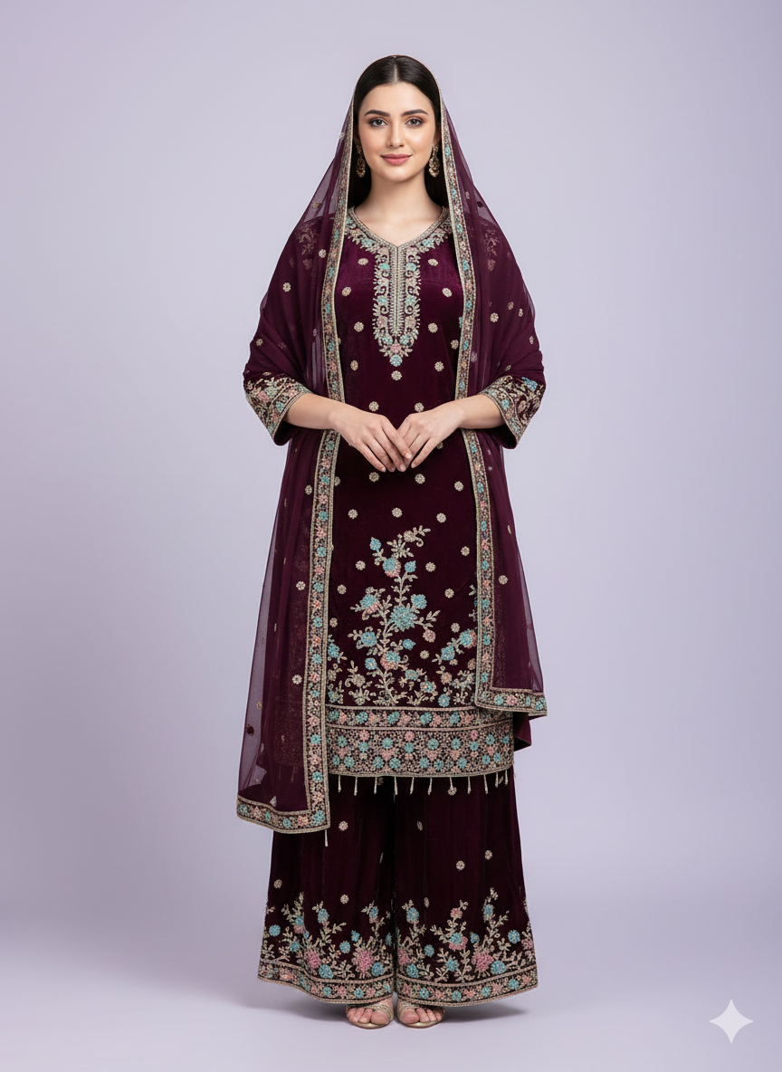 WINE COLOUR LONG SHIRT WITH PAKISTANI PANT