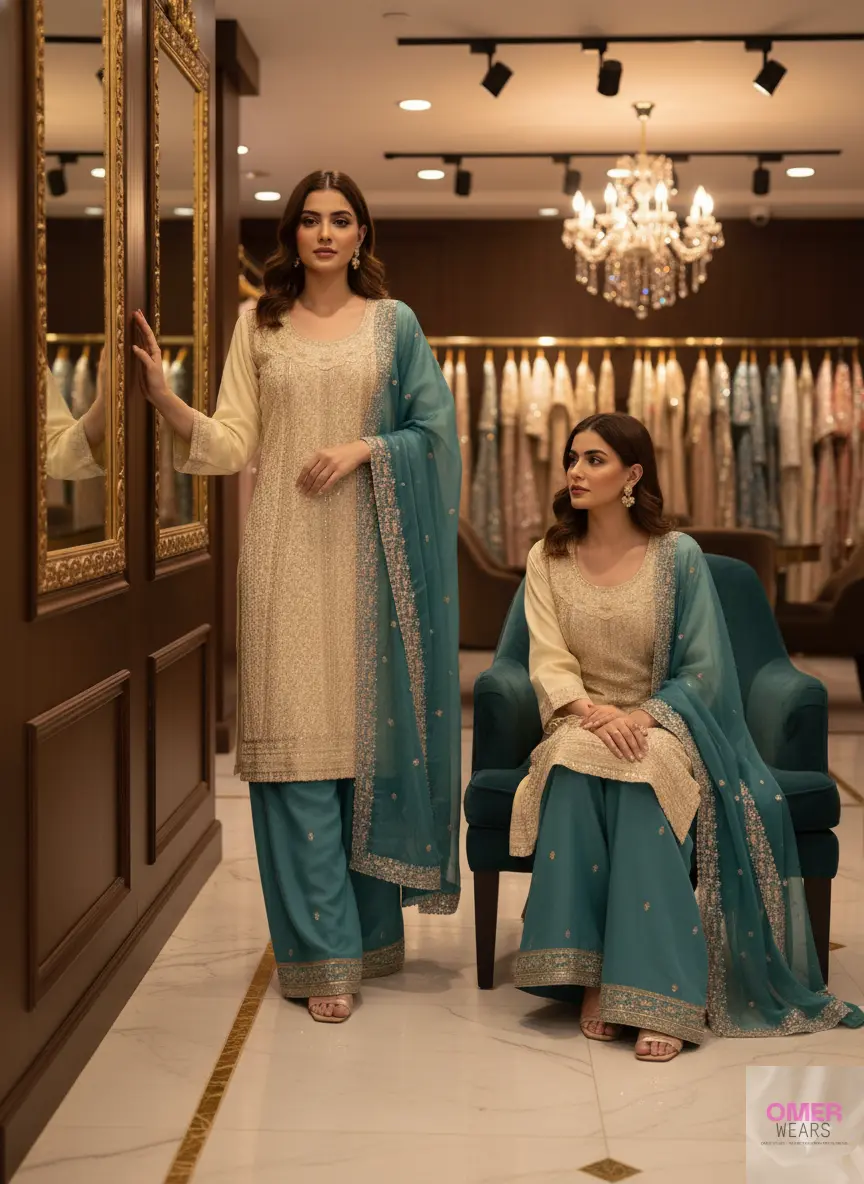 Traditional Pakistani Bridal Suit with Dupatta for Party Wear Elegance