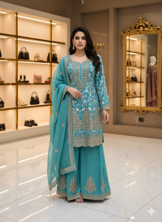 Chinon Fabric Beaded Dress | Elegant Ethnic & Party Wear by OMER WEARS