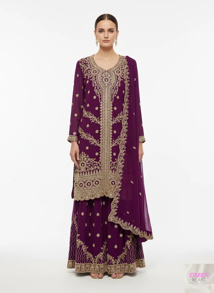 Partywear Semi-Stitched Dress with Thread Work, Zari Work, and Stone Embellishments