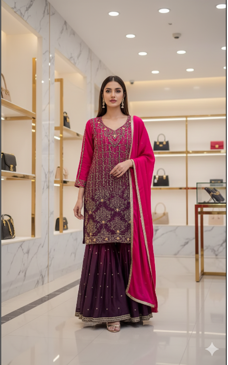 Party Wear Zardozi Gharara | Luxury Handcrafted Festive Dress