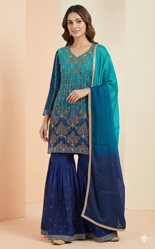 Party Wear Zardozi Gharara | Luxury Handcrafted Festive Dress