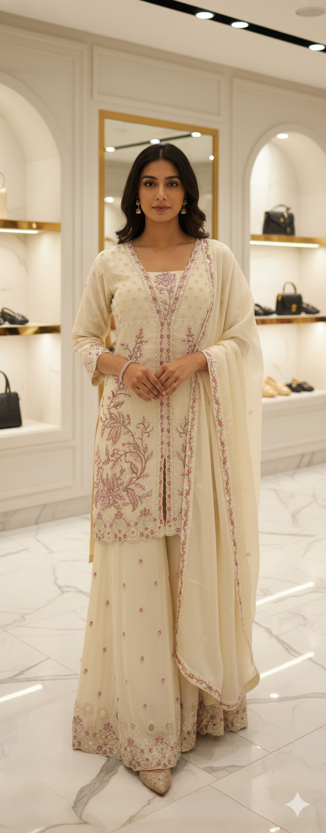 Chinon Fabric Beads Work Dress | Elegant Ethnic & Party Wear by OMER WEARS