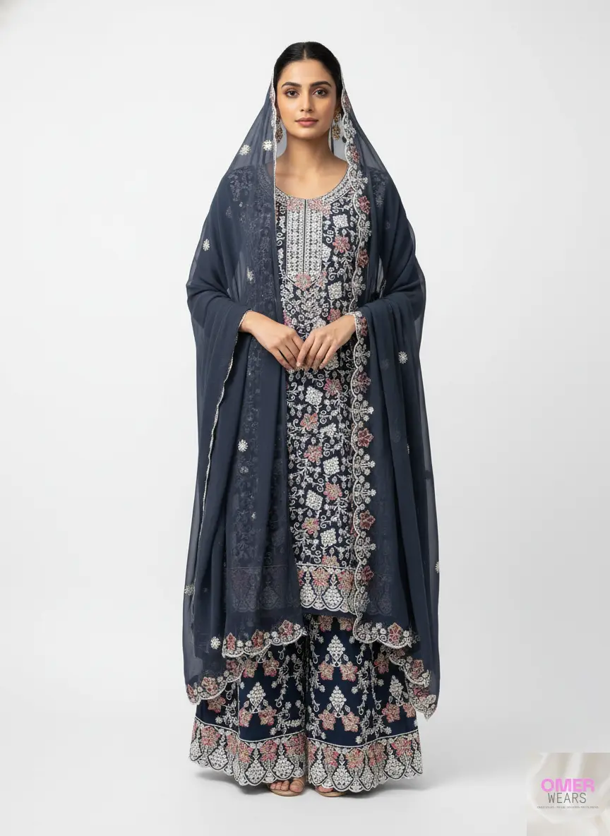 Partywear Embellished Semi-Stitched Dress with Thread, Zari, and Stone Work for Elegant Occasions