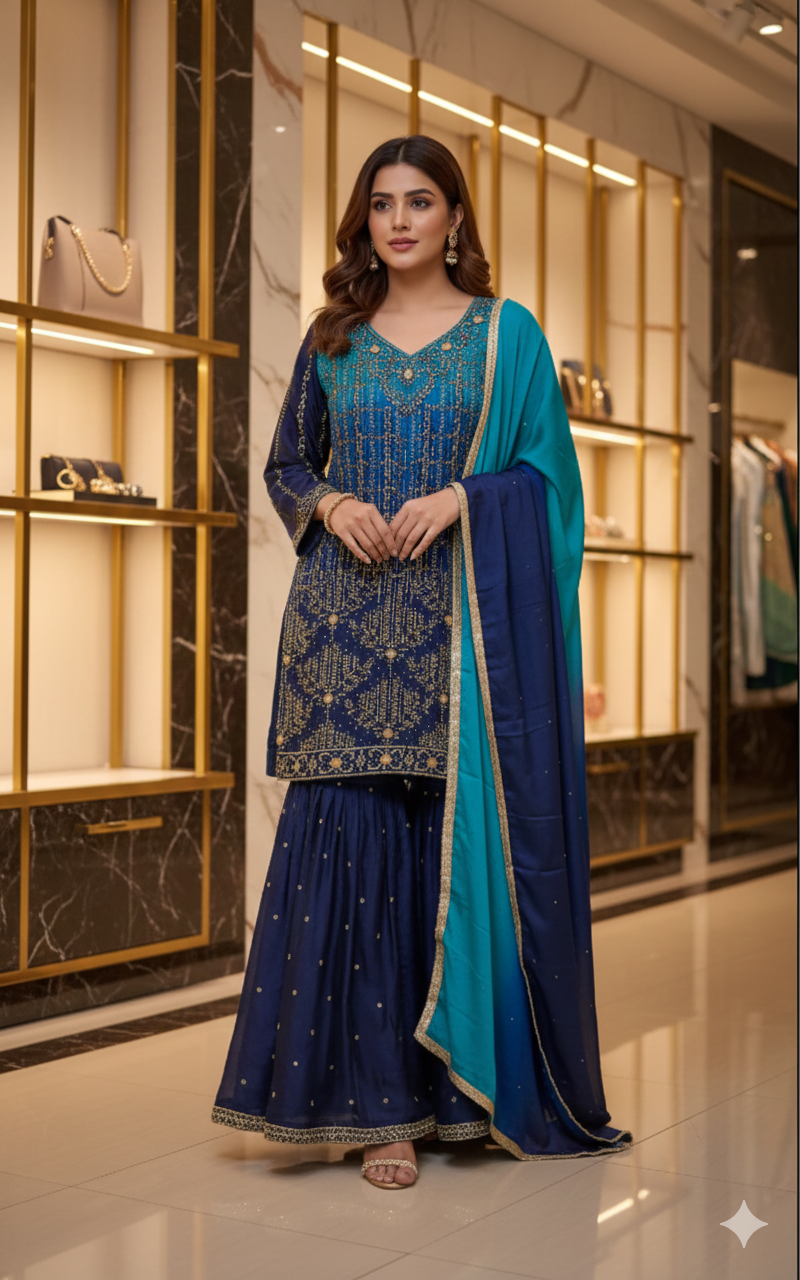 Party Wear Zardozi Gharara | Luxury Handcrafted Festive Dress