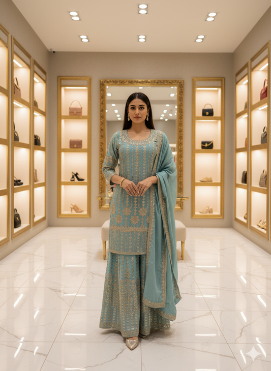 Chinon Fabric Beaded Dress | Elegant Ethnic & Party Wear by OMER WEARS