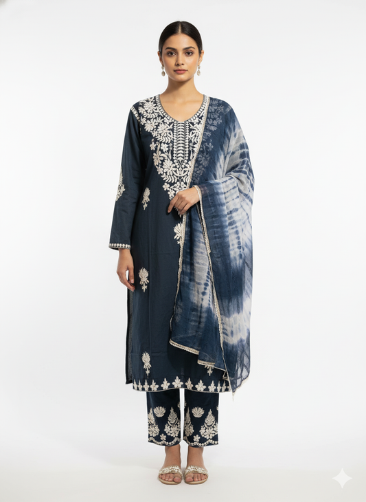 Rayon fabric lucknowi work with plazzo and dupatta 🕊️