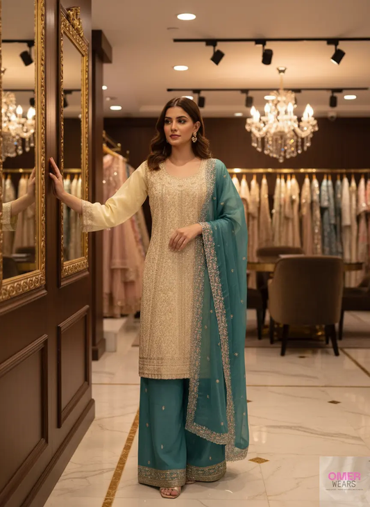Traditional Pakistani Bridal Suit with Dupatta for Party Wear Elegance