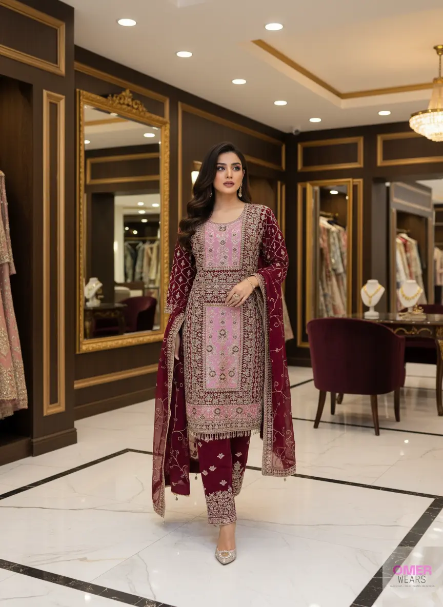 Traditional Pakistani Bridal Suit with Dupatta – Elegant Party Wear ✨