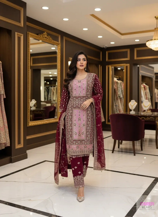 Traditional Pakistani Bridal Suit with Dupatta – Elegant Party Wear ✨