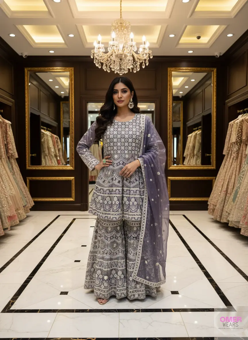 Partywear Semi-Stitched Dress with Embellishments, Thread Work, Zari, and Stone Designs 👗