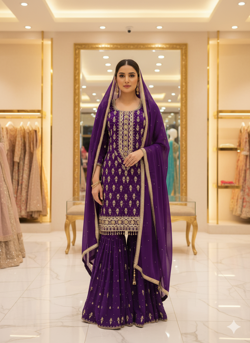 ✨ Chinon Fabric Beads Work Dress | Elegant Ethnic & Party Wear by OMER WEARS