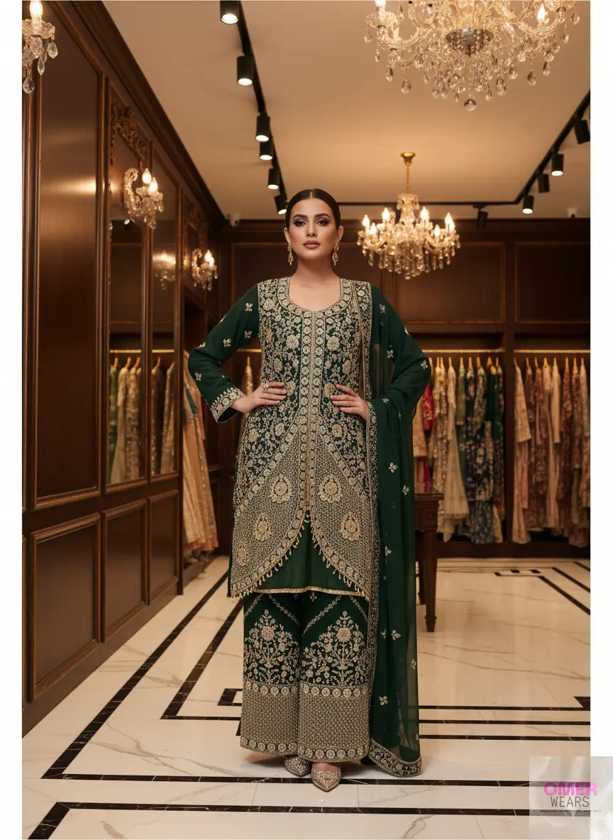 Partywear Semi-Stitched Dress with Thread Work, Zari Work, and Stone Embellishments for Elegant Occasions