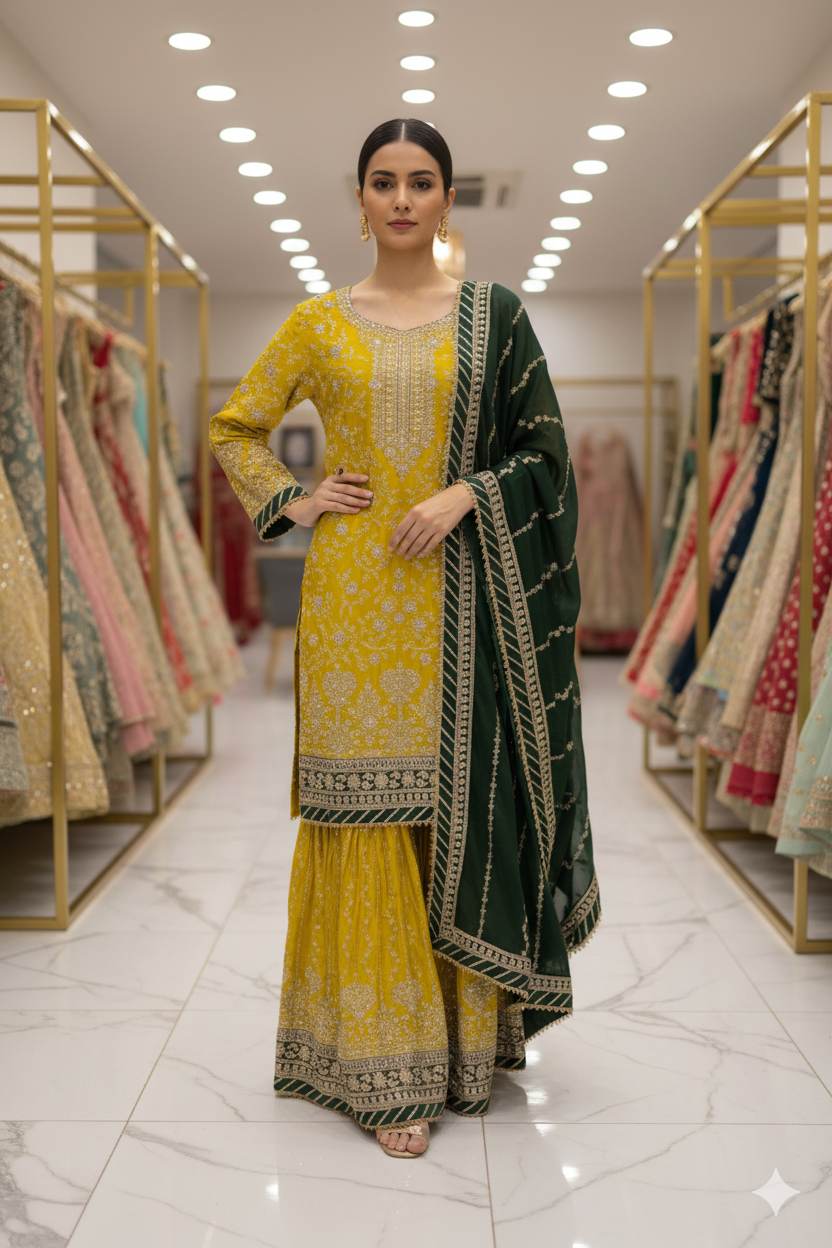 Vibrant Yellow Haldi Gharara Set – Festive Radiance