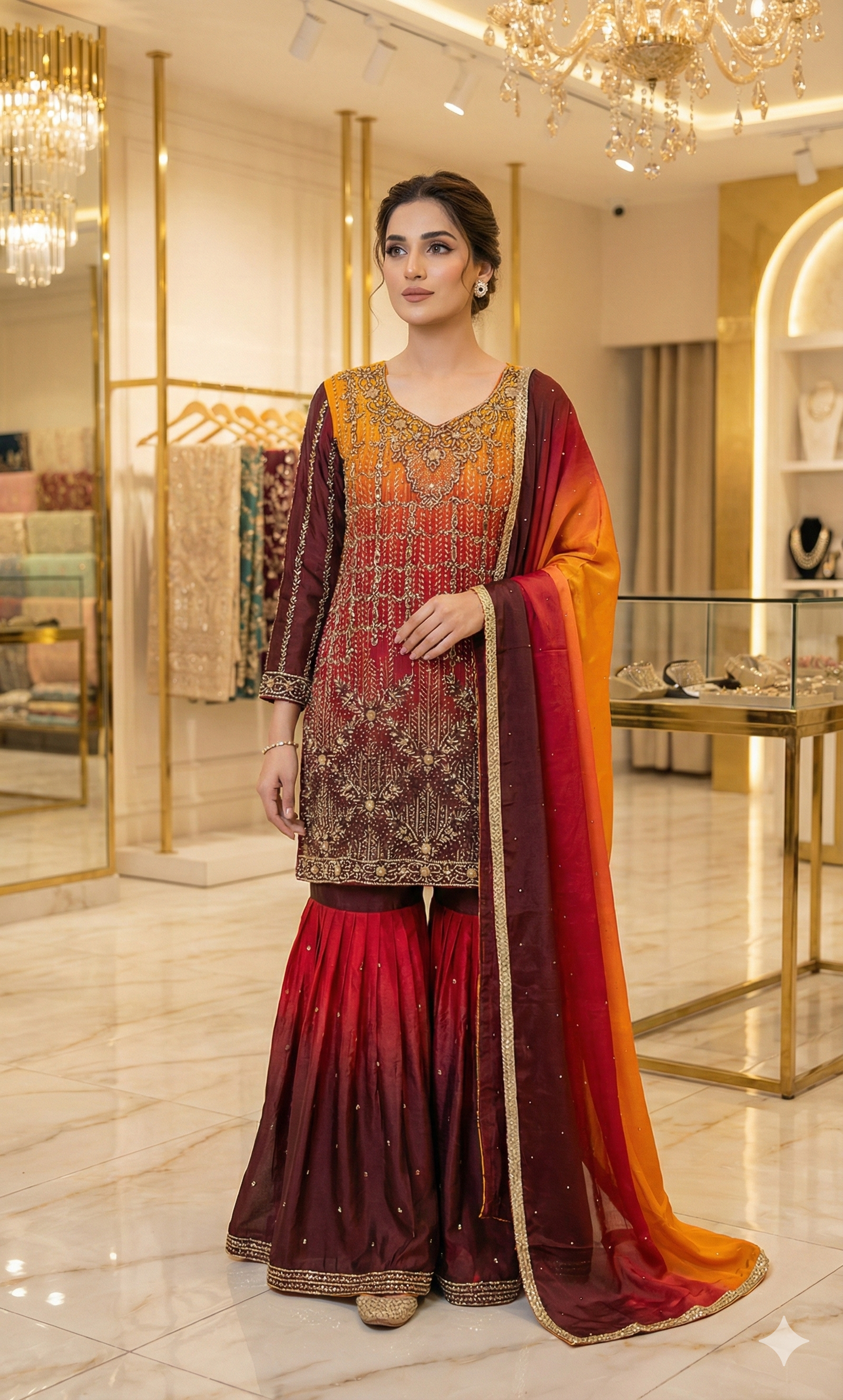 Party Wear Zardozi Gharara | Luxury Handcrafted Festive Dress