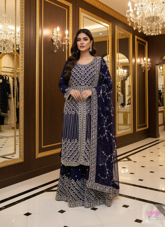 Partywear Embellished Semi-Stitched Dress with Thread Work, Zari Work, and Stone Work Designs