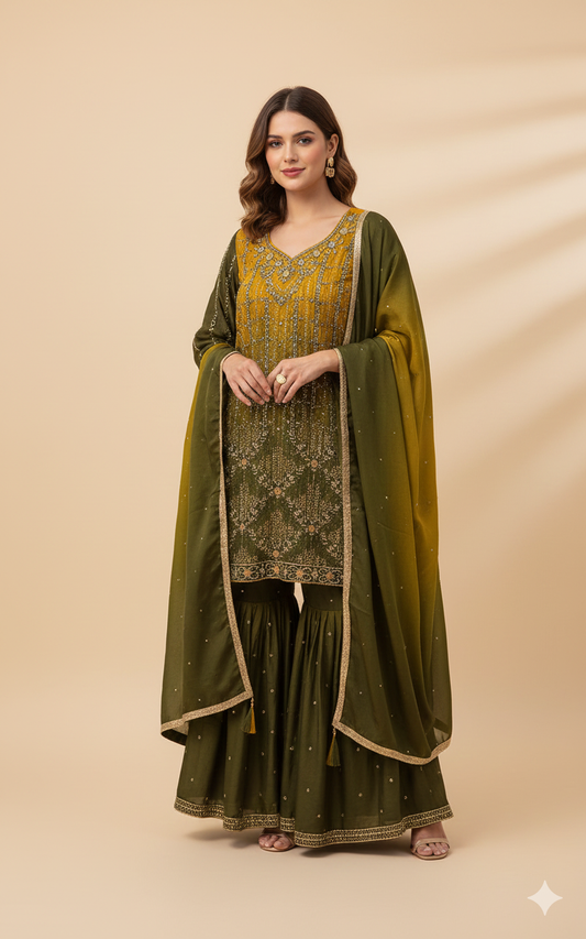 Party Wear Zardozi Gharara | Luxury Handcrafted Festive Dress