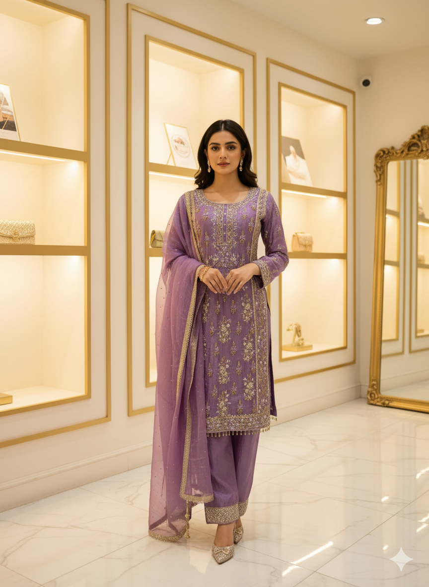 Chinon Fabric Beaded Dress - Elegant Ethnic & Party Wear by OMER WEARS