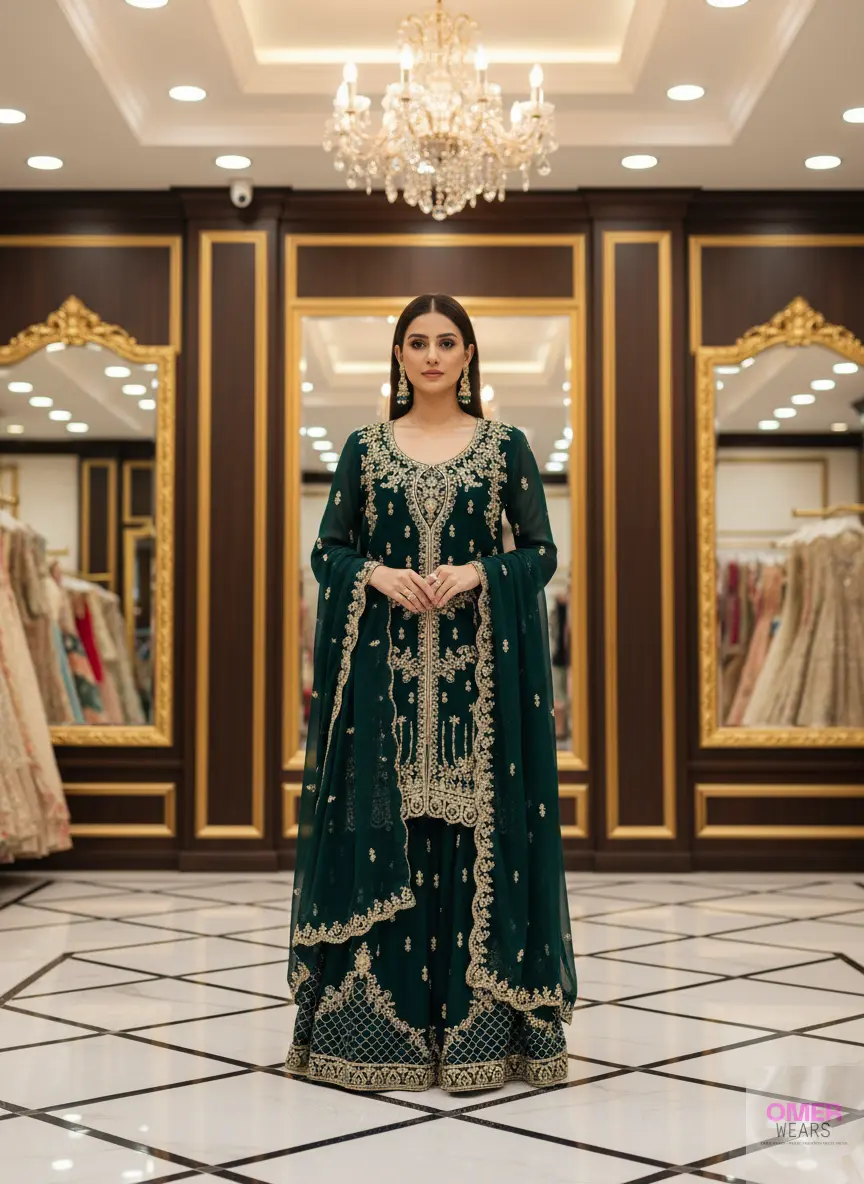 Partywear Semi-Stitched Dress with Thread Work, Zari Work, and Stone Embellishments