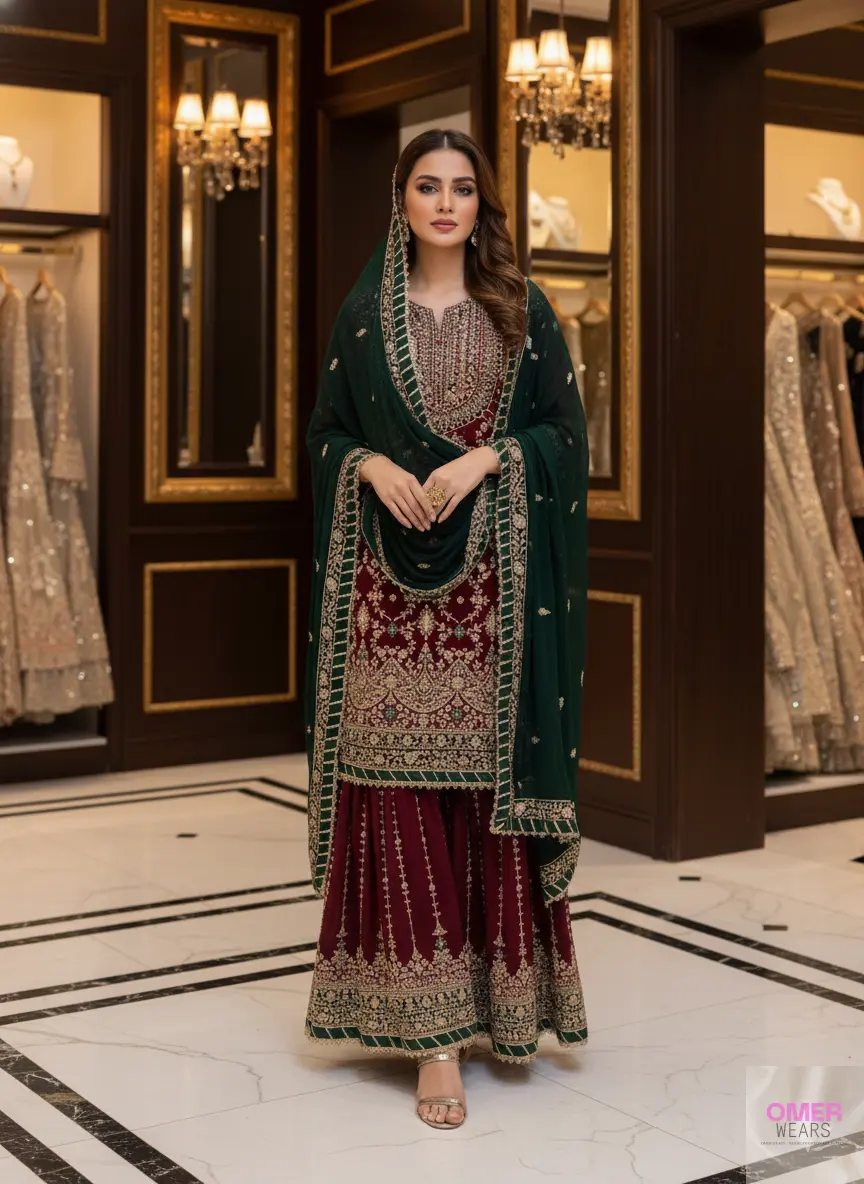 Traditional Pakistani Bridal Suit with Dupatta for Weddings & Parties ✨
